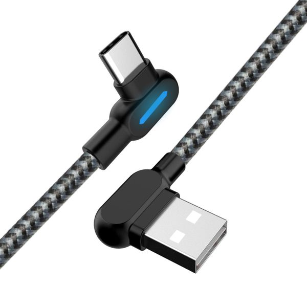 2-90 Degree LED Light Black&Gray USB C Cable