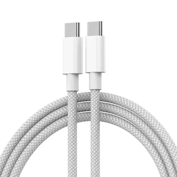 iphone 15 MAC Braided 60W 3A Dual USB C Quik Charge Cable white