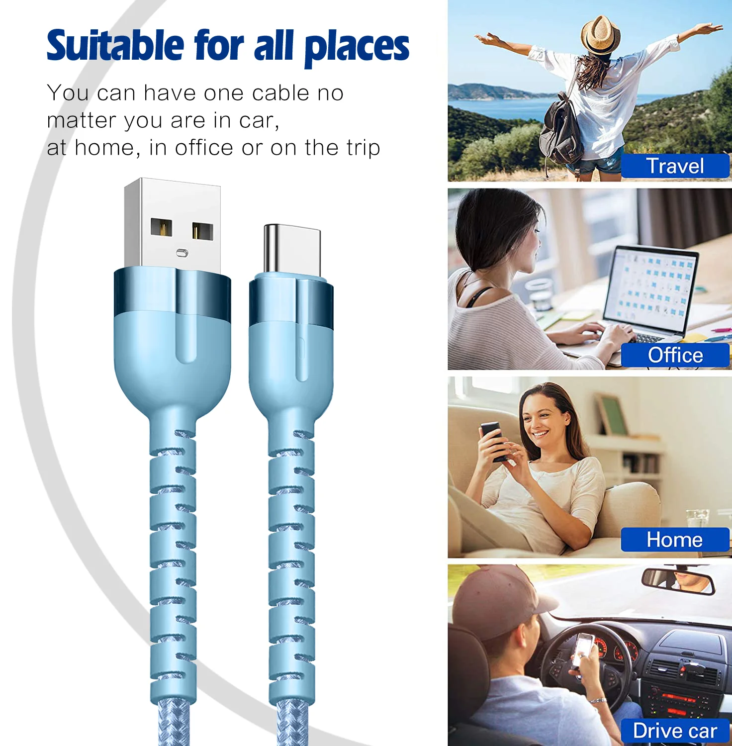 Customized hot-selling product durable nylon braided 3A USB Type A TO C macaron color data cable - Image 3