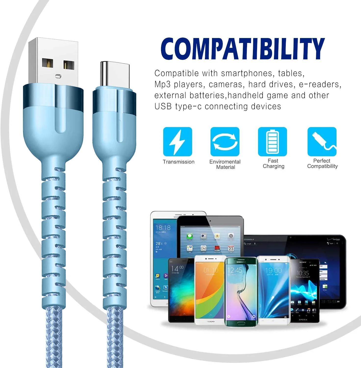 Customized hot-selling product durable nylon braided 3A USB Type A TO C macaron color data cable - Image 2