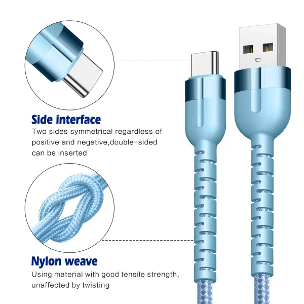 Customized hot-selling product durable nylon braided 3A USB Type A TO C macaron color data cable - Image 4