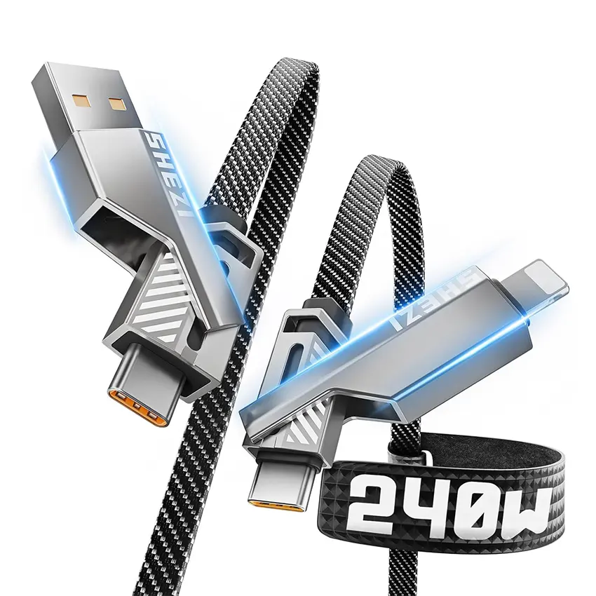 4 in 1 fast charging data transmission flat braided cable