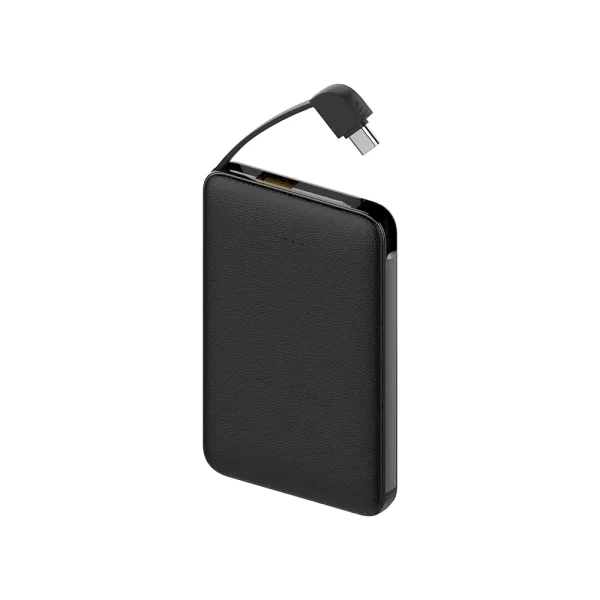 Portable PD fast charging 5000 mAh power bank with built-in Type-C cable Leather grain appearance - Image 7