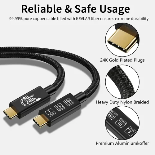 HOME 70 USB5 Cable with Thunderbolt 5 Cable 240 W Charging Cable 80 Gbps Data Cable 1