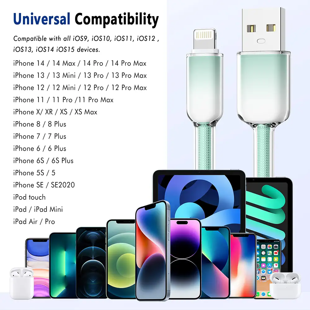 Anti breakage gradient nylon braided USB A to Lightning cable Details 4