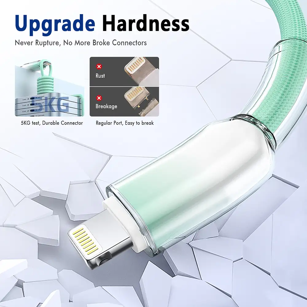 Anti breakage gradient nylon braided USB C to Lightning data cable Details 1