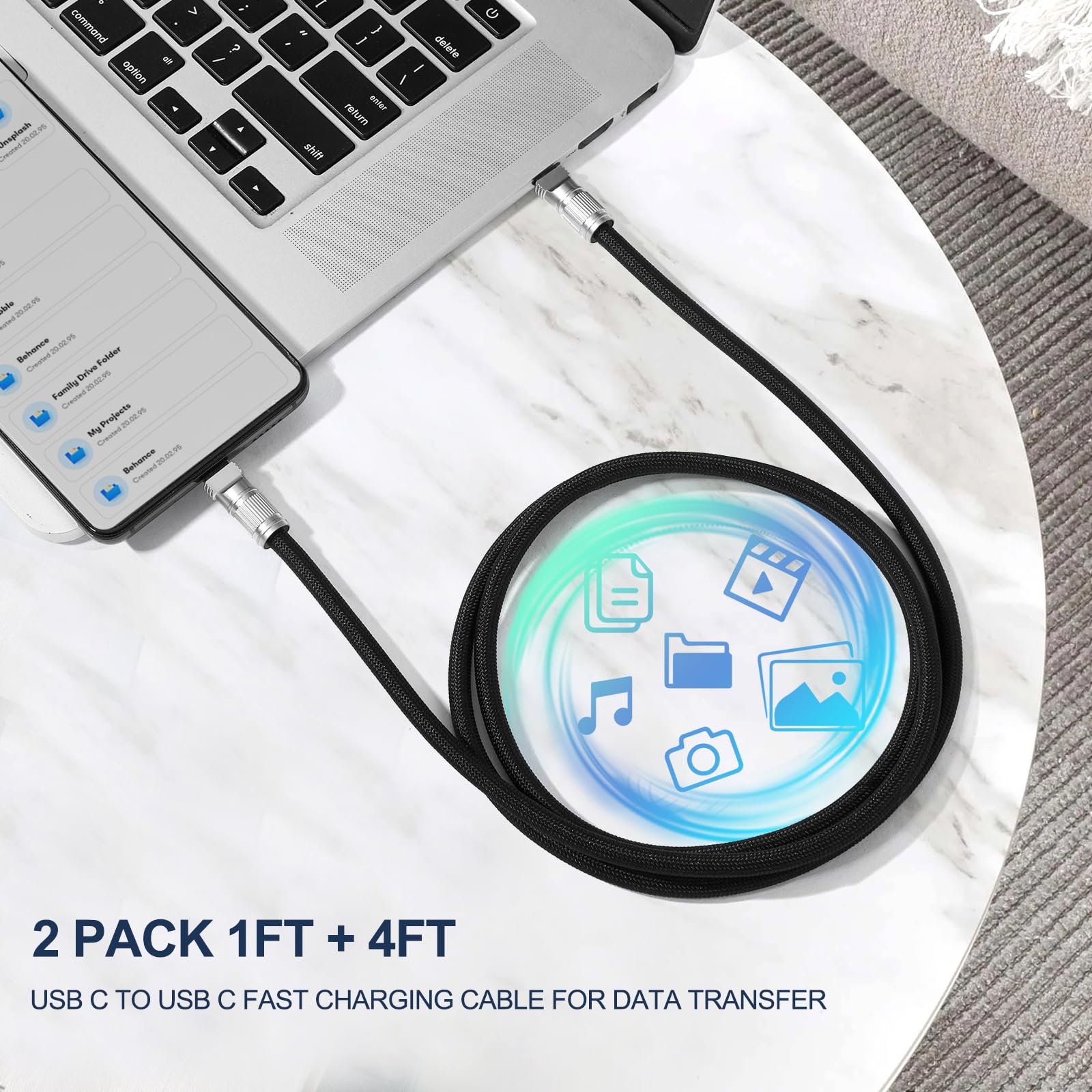 60W Usb c to usb c Zinc Alloy Lanyard USB Cable 5A/3A Fast Charging Pure Copper Conductor Braided Shielding for Barcode Scanner 7 60W Usb c to usb c Zinc Alloy Lanyard USB Cable 5A/3A Fast Charging Pure Copper Conductor Braided Shielding for Barcode Scanner - Image 7